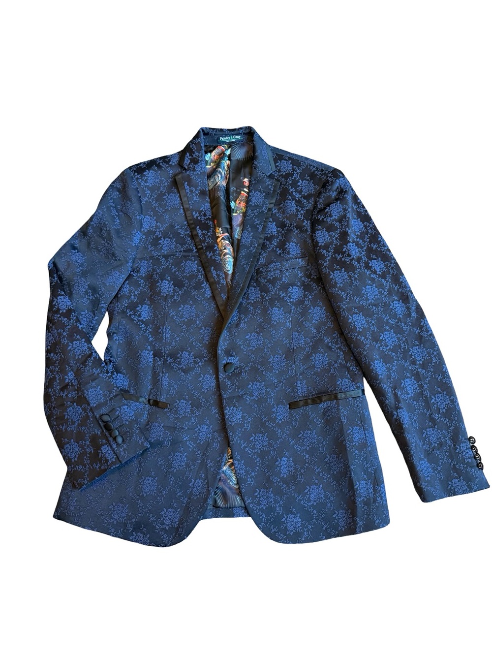 Paisley & Gray Navy Blue Floral Print Tuxedo Jacket Blazer Party Size 40R Men's